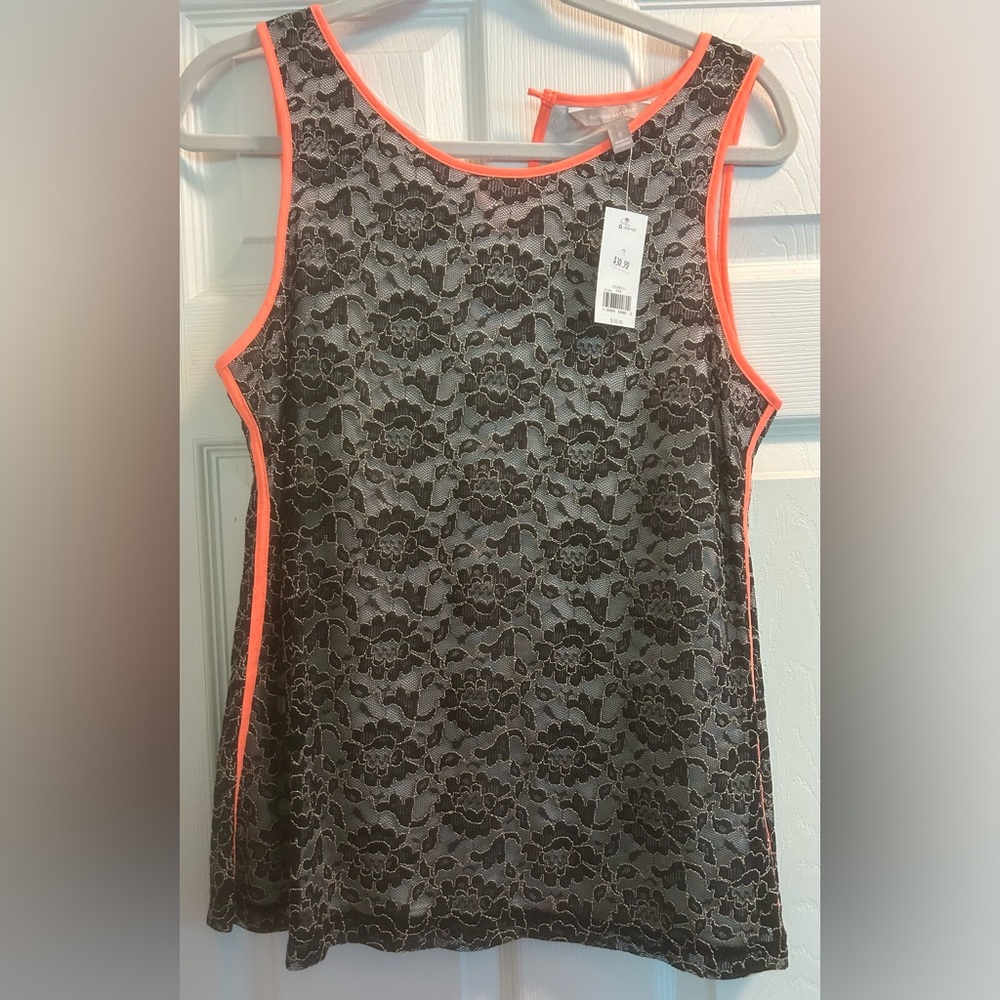 Banana Republic Black Lace Tank Top with Neon Orange Trim